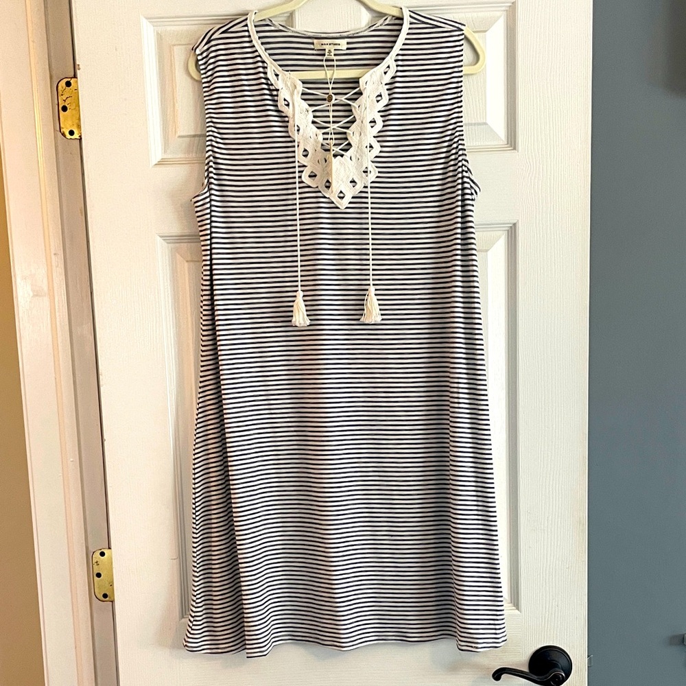 Max Studio Striped Sleeveless Dress with Lace-Up Detail, Size XL, NWT